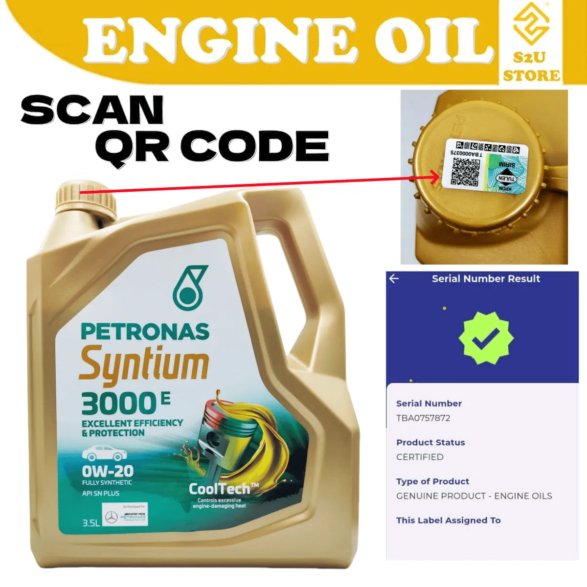 Original Petronas Engine Oil Syntium 3000 0W20 Fully Synthetic 3.5Liter Myvi New Bezza Axia Minyak Hitam 0W-20 - Image 2