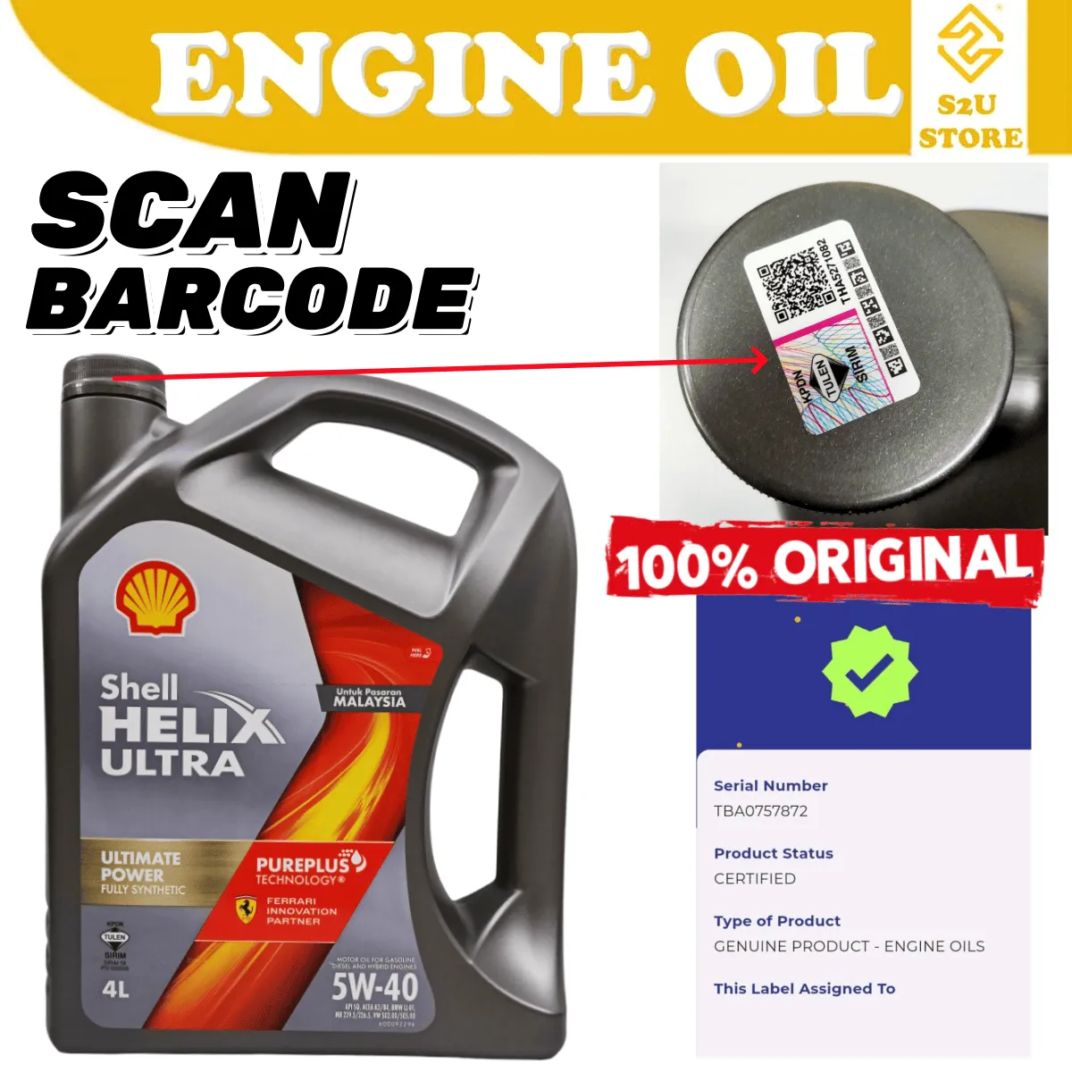 Original Engine Oil Shell Helix Ultra 5W-40 Fully Synthetic 4Liter API SP ACEA A3 B4 Minyak Hitam Kereta Turbo 5W40 - Image 3