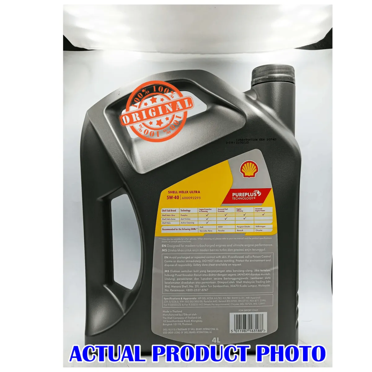 Original Engine Oil Shell Helix Ultra 5W-40 Fully Synthetic 4Liter API SP ACEA A3 B4 Minyak Hitam Kereta Turbo 5W40 - Image 6