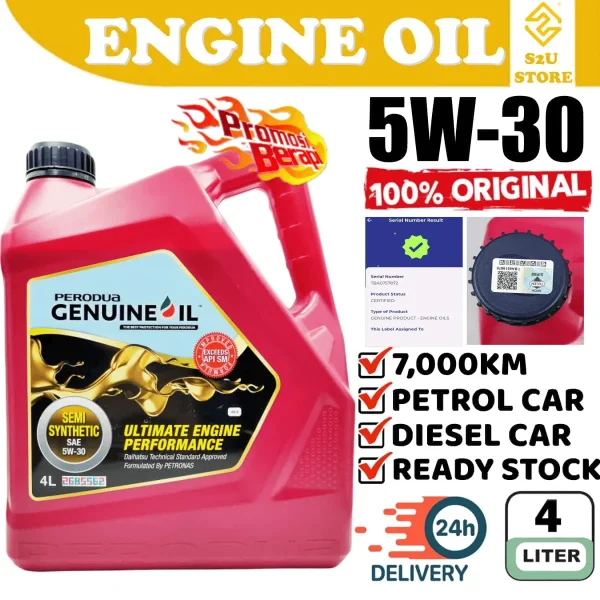Original Perodua Engine Oil 5W30 4Liter Semi Synthetic Myvi Lagi Best 1.3 1.5 Icon Alza Minyak Hitam Enjin Kereta