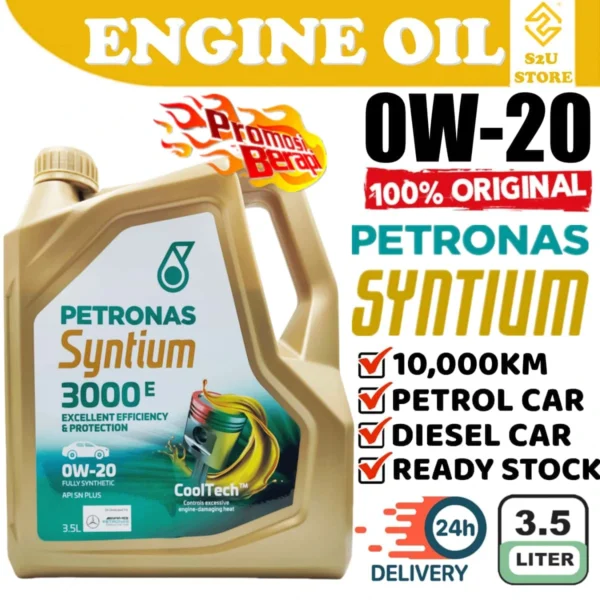 Original Petronas Engine Oil Syntium 3000 0W20 Fully Synthetic 3.5Liter Myvi New Bezza Axia Minyak Hitam 0W-20