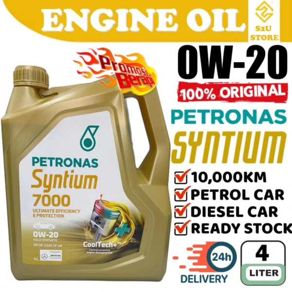 Original Petronas Engine Oil Syntium 7000 0W20 Fully Synthetic 4Liter Vios Altis Myvi New Bezza Axia Almera Minyak Hitam