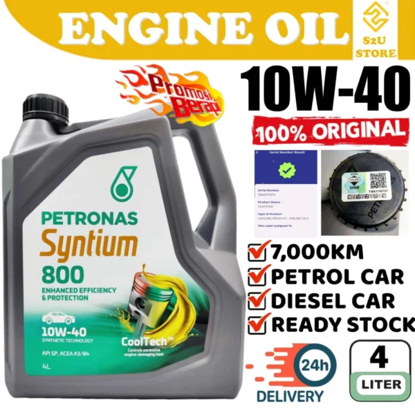 Original Petronas Engine Oil Syntium 800 10W40 Semi Synthetic Minyak Hitam Enjin Kereta Proton Perodua Toyota 10W-40