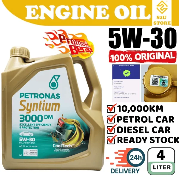 Original Petronas Engine Oil Syntium 3000 5W30 Fully Synthetic 4Liter Vios Altis Myvi New Bezza Axia Almera Minyak Hitam