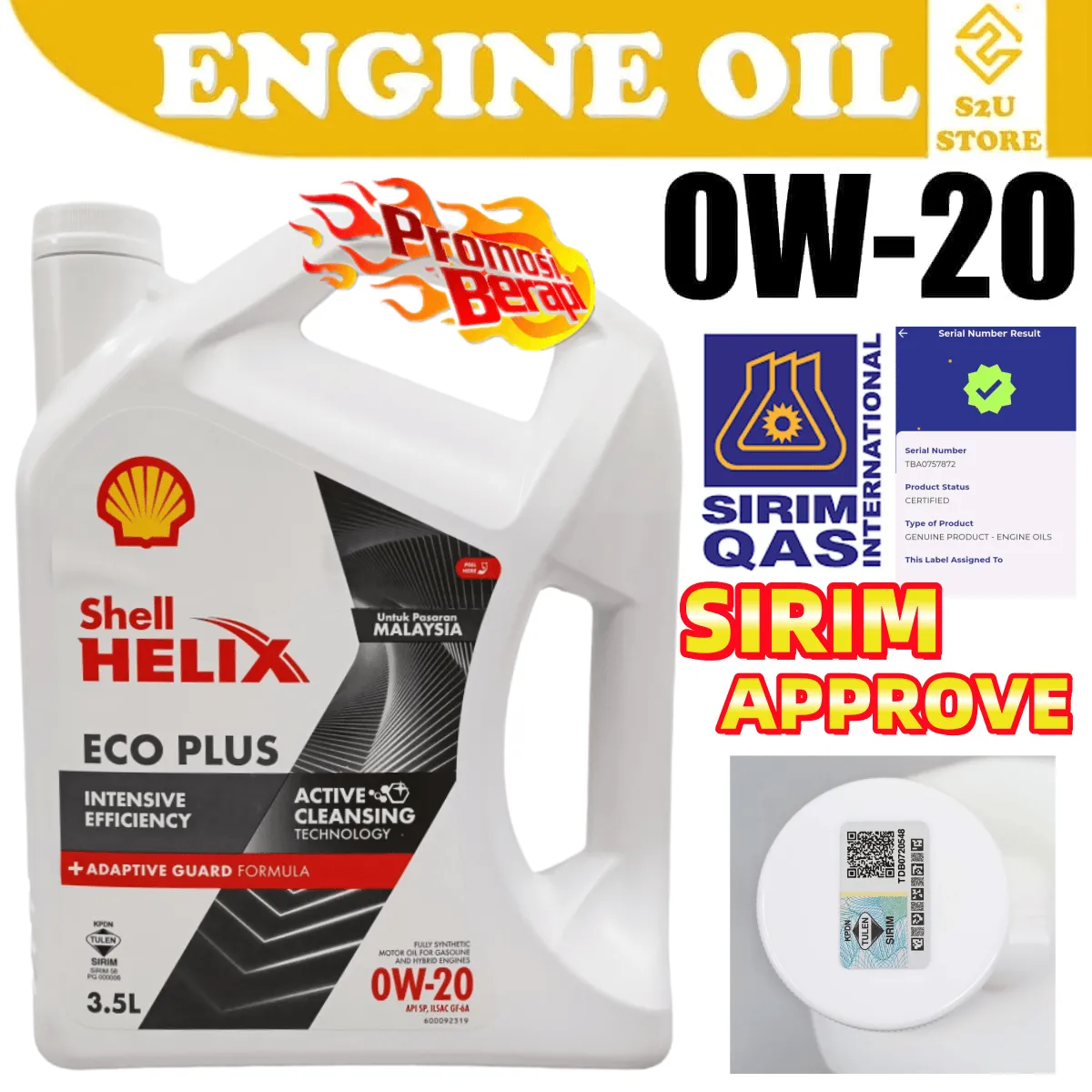 Original Shell Helix Eco 0W20 Engine Oil Fully Synthetic 3.5Liter Perodua Honda Toyota Axia Myvi Minyak Hitam Kereta - Image 2