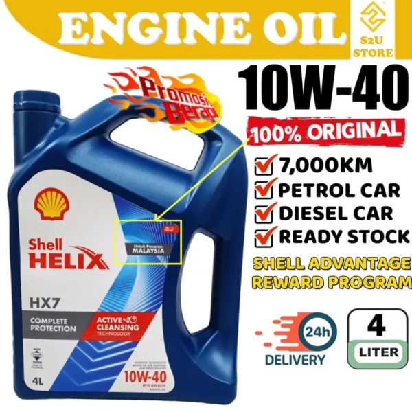 Original Engine Oil Shell Helix HX7 10W40 Semi Synthetic Proton Perodua Honda Toyota Minyak Enjin Hitam Kereta 10W-40