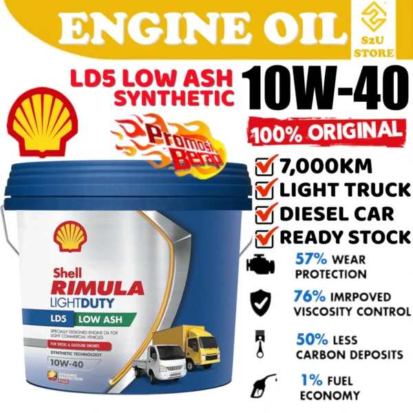Original Shell Rimula Engine Oil LD5 Synthetic 10W40 Diesel Engine 7.5Liter Light Truck 4WD Minyak Hitam Lori 10W-40