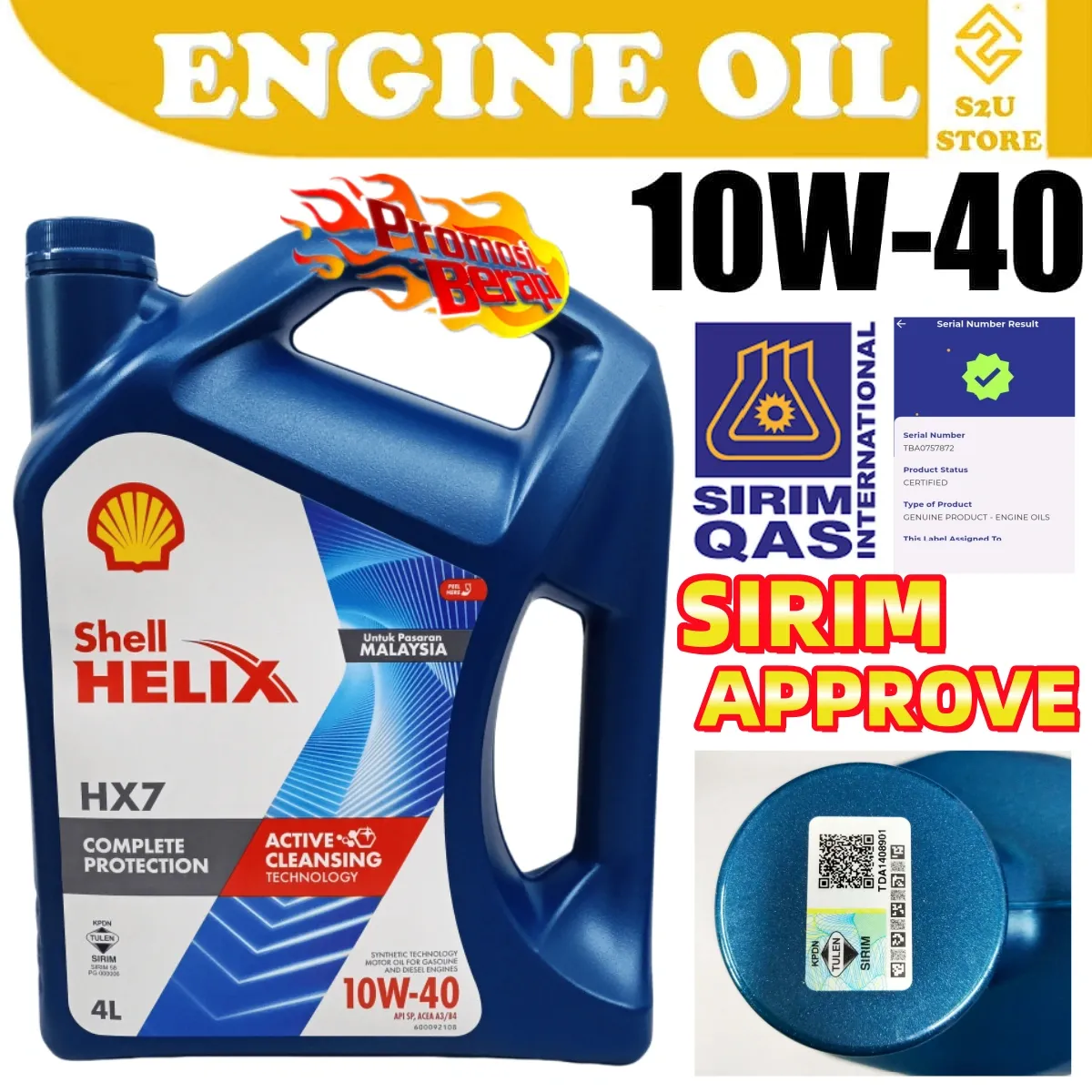 Original Engine Oil Shell Helix HX7 10W40 Semi Synthetic Proton Perodua Honda Toyota Minyak Enjin Hitam Kereta 10W-40 - Image 2