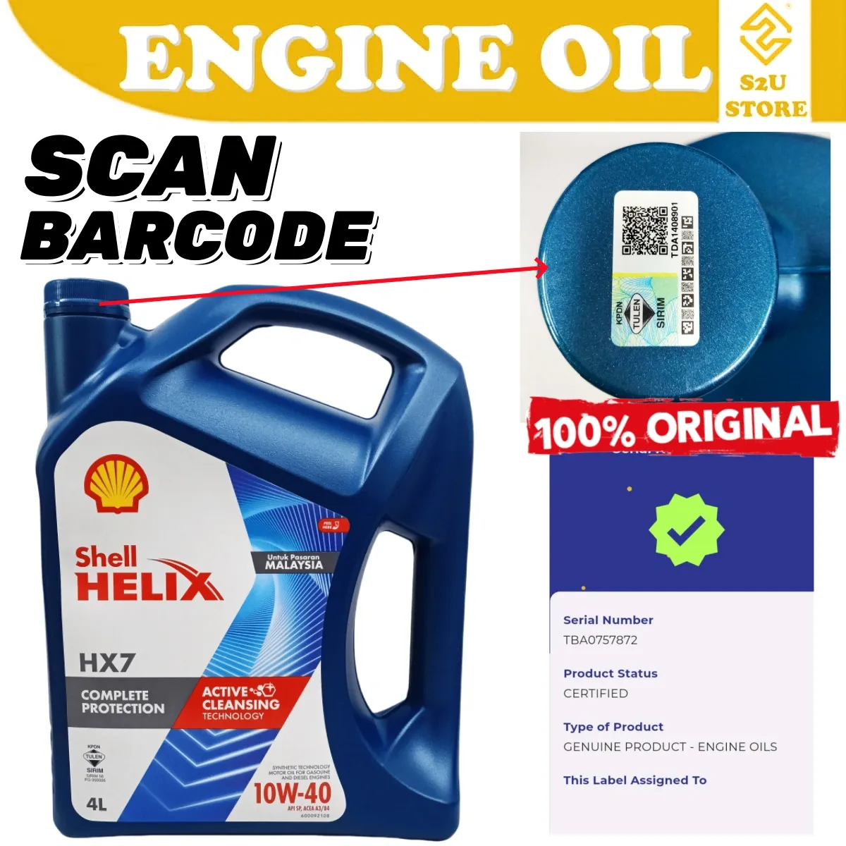 Original Engine Oil Shell Helix HX7 10W40 Semi Synthetic Proton Perodua Honda Toyota Minyak Enjin Hitam Kereta 10W-40 - Image 3
