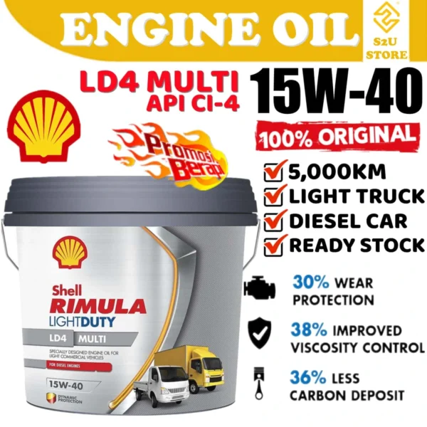 Original Shell Engine Oil 15W40 Rimula LD4 Multi Diesel Engine 7.5 Liter Light Truck Hilux 4WD Minyak Hitam 4x4
