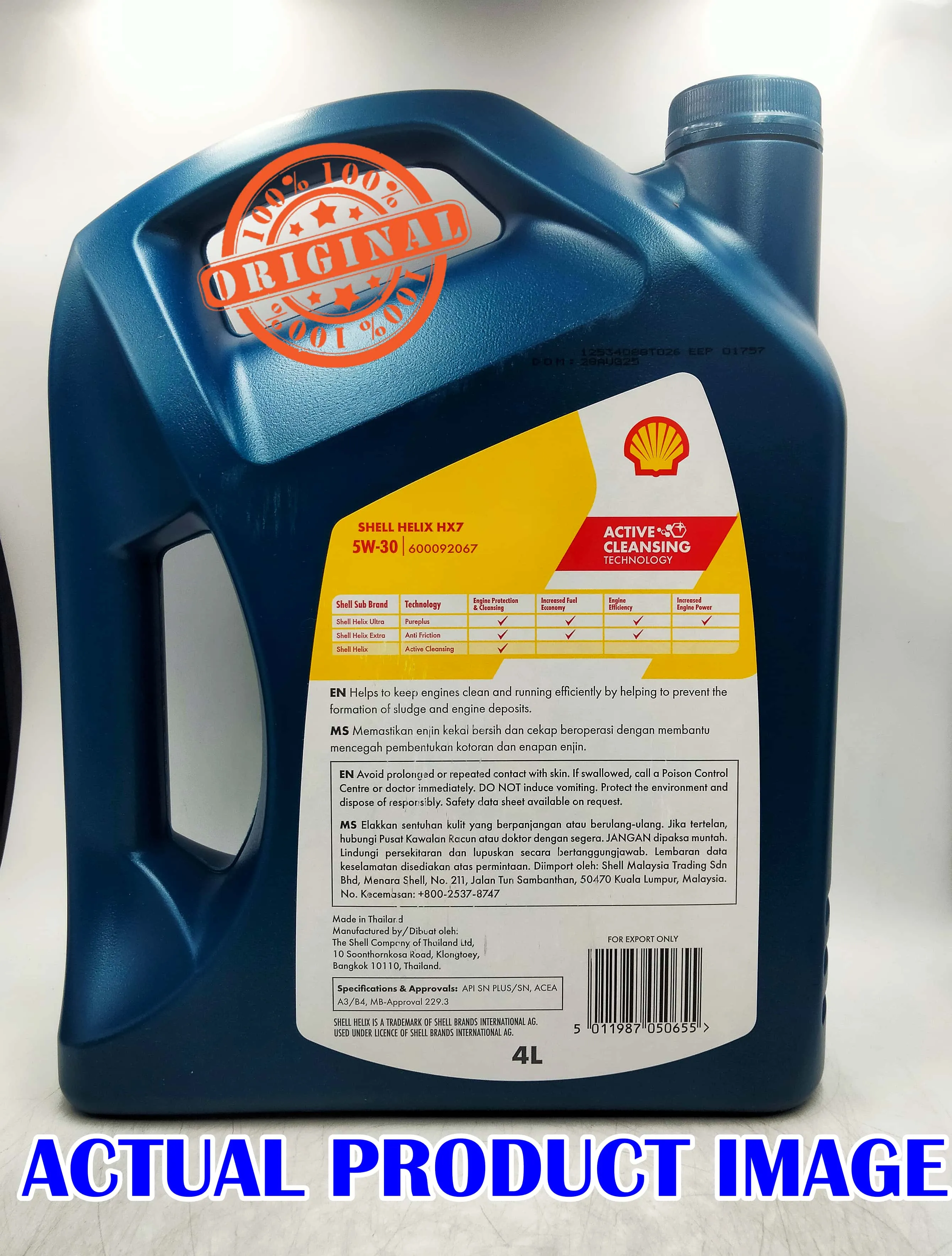 Original Engine Oil Shell Helix HX7 5W30 SN PLUS SN Semi Synthetic 4Liter Toyota Honda Nissan Proton Minyak Hitam Kereta - Image 7
