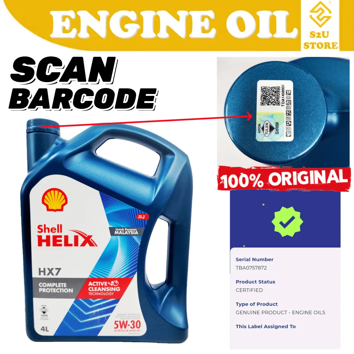 Original Engine Oil Shell Helix HX7 5W30 SN PLUS SN Semi Synthetic 4Liter Toyota Honda Nissan Proton Minyak Hitam Kereta - Image 3