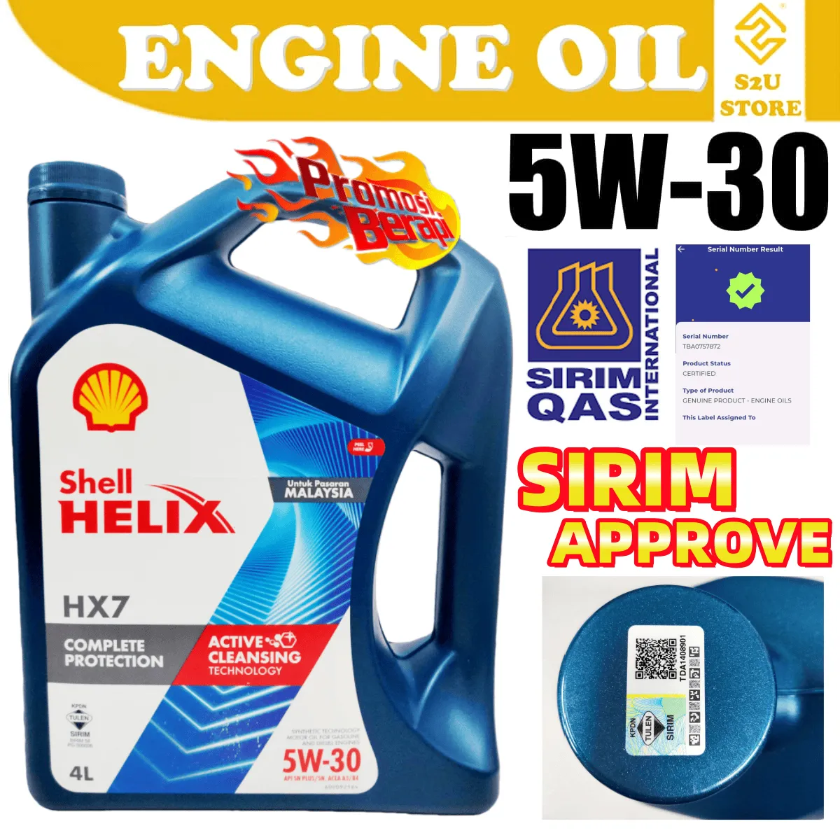 Original Engine Oil Shell Helix HX7 5W30 SN PLUS SN Semi Synthetic 4Liter Toyota Honda Nissan Proton Minyak Hitam Kereta - Image 2