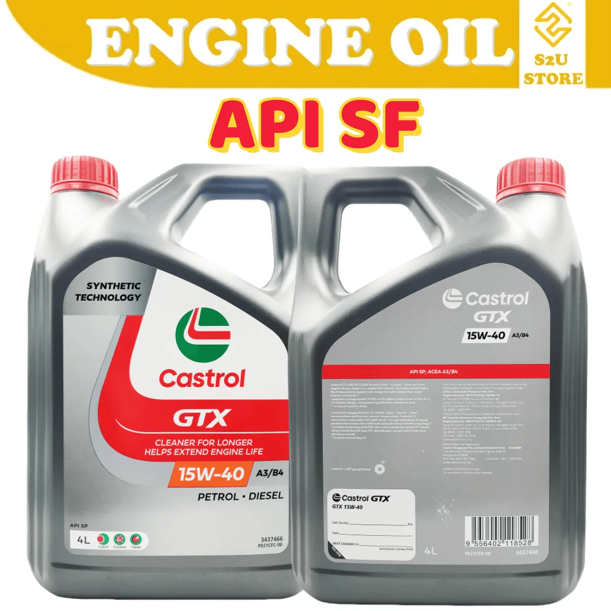 Original Engine Oil Castrol GTX Ultraclean 15W40 SN/CF ACEA A3/B3 4Liter Minyak Hitam Enjin Kereta 15W-40 - Image 5