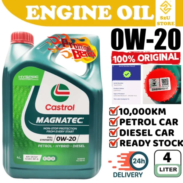 Original Engine Oil Castrol Magnatec DUALOCK 0W20 API SN ILSAC GF-5 4Liter Fully Synthetic Minyak Hitam Enjin Kereta