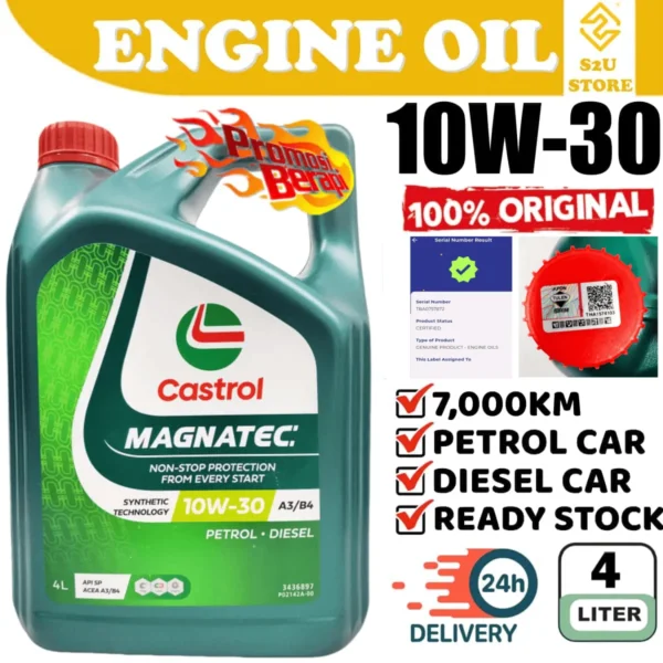 Original Engine Oil Castrol Magnatec DUALOCK 10W30 4Liter SN/CF ACEA A3/B3 Semi Synthetic Minyak Hitam Enjin Kereta