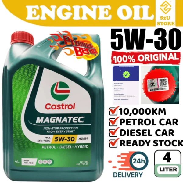 Original Engine Oil Castrol Magnatec DUALOCK 5W30 SN/CF ACEA A1/B1 4Liter Fully Synthetic Minyak Hitam Enjin Kereta