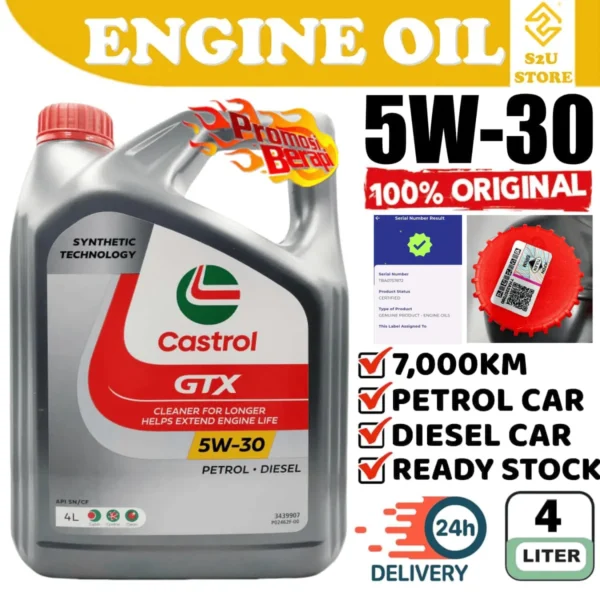 Original Castrol GTX Ultraclean Engine Oil 5W30 Semi Synthetic Minyak Hitam Enjin Kereta Myvi 4Liter