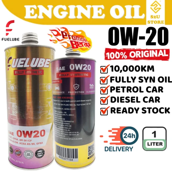 Original Fuelube 0W20 Engine Oil Fully Synthetic Perodua Honda ToyotaMinyak Hitam Kereta 0W-20