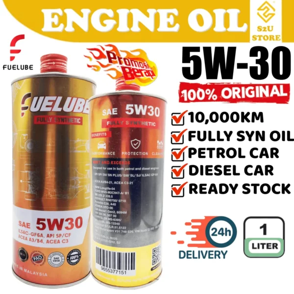 Original Fuelube 5W30 Engine Oil Fully Synthetic Perodua Honda Toyota Minyak Hitam Kereta 5W-30