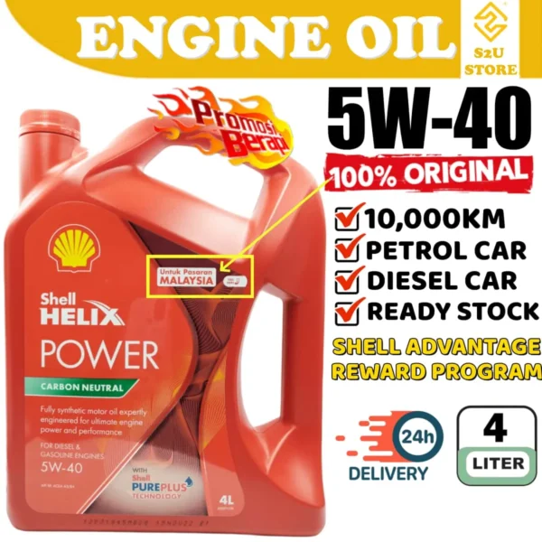 Original Shell Helix Power 5W40 Engine Oil Fully Synthetic Carbon Neutral API SP ACEA A3/B4 4Liter 5W-40 Minyak Hitam Kereta
