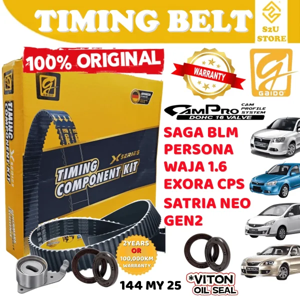 Original Gaido Timing Belt Proton Saga BLM FL Satria Neo GEN2 Persona Exora CPS Waja Campro 144Y25 Belting Kereta