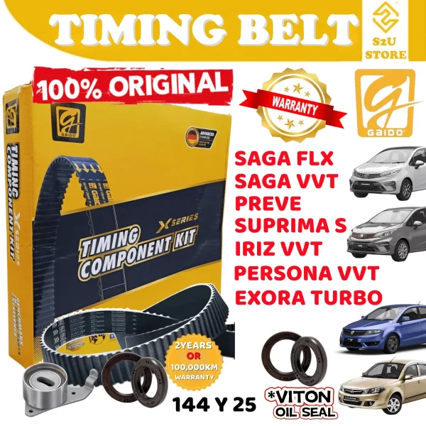 Original Gaido Proton Timing Belt Saga FLX Iriz Exora Bolt Preve Suprima Turbo Persona New VVT 144YM25 Fan Belting Kereta