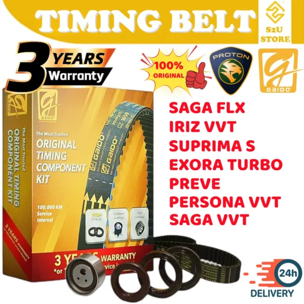 Original Gaido Proton Timing Belt Saga FLX Iriz Exora Bolt Preve Suprima Turbo Persona New VVT 144YM25 Fan Belting Kereta