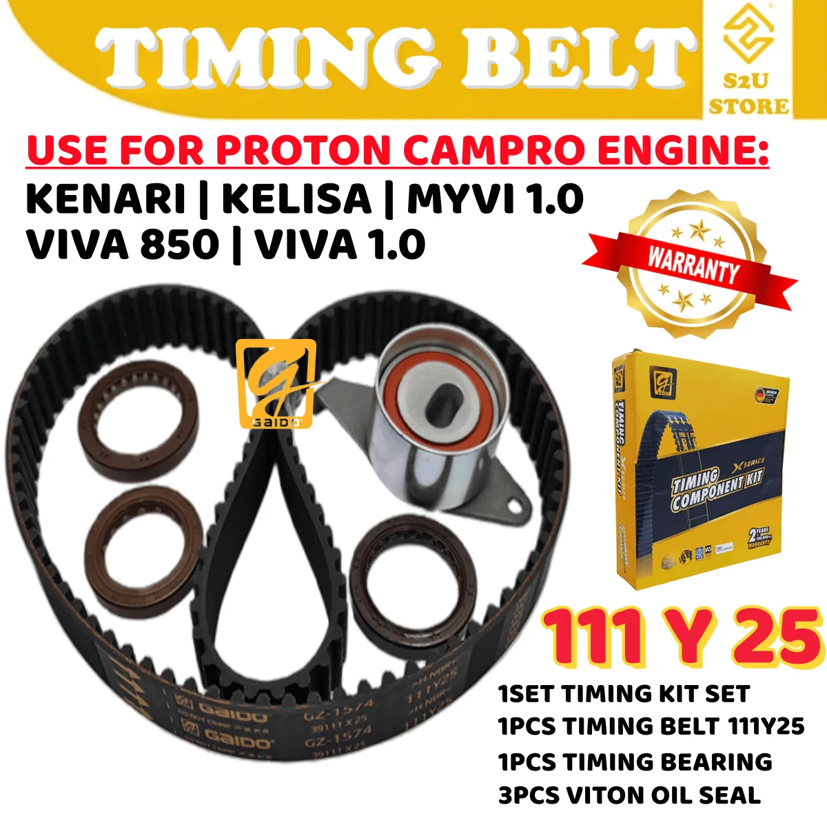 Original Gaido Timing Belt Perodua Kenari Kelisa Viva 850 1.0 Myvi 111Y25 Water Pump GMB Original Belting Kereta - Image 5
