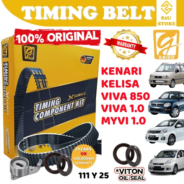 Original Gaido Timing Belt Perodua Kenari Kelisa Viva 850 1.0 Myvi 111Y25 Water Pump GMB Original Belting Kereta