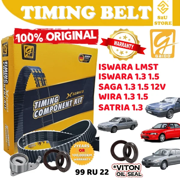 Original Gaido Proton Timing Belt Wira Satria 1.3 1.5 Saga 12V Iswara LMST Arena 99RU22 100000KM Belting Kereta