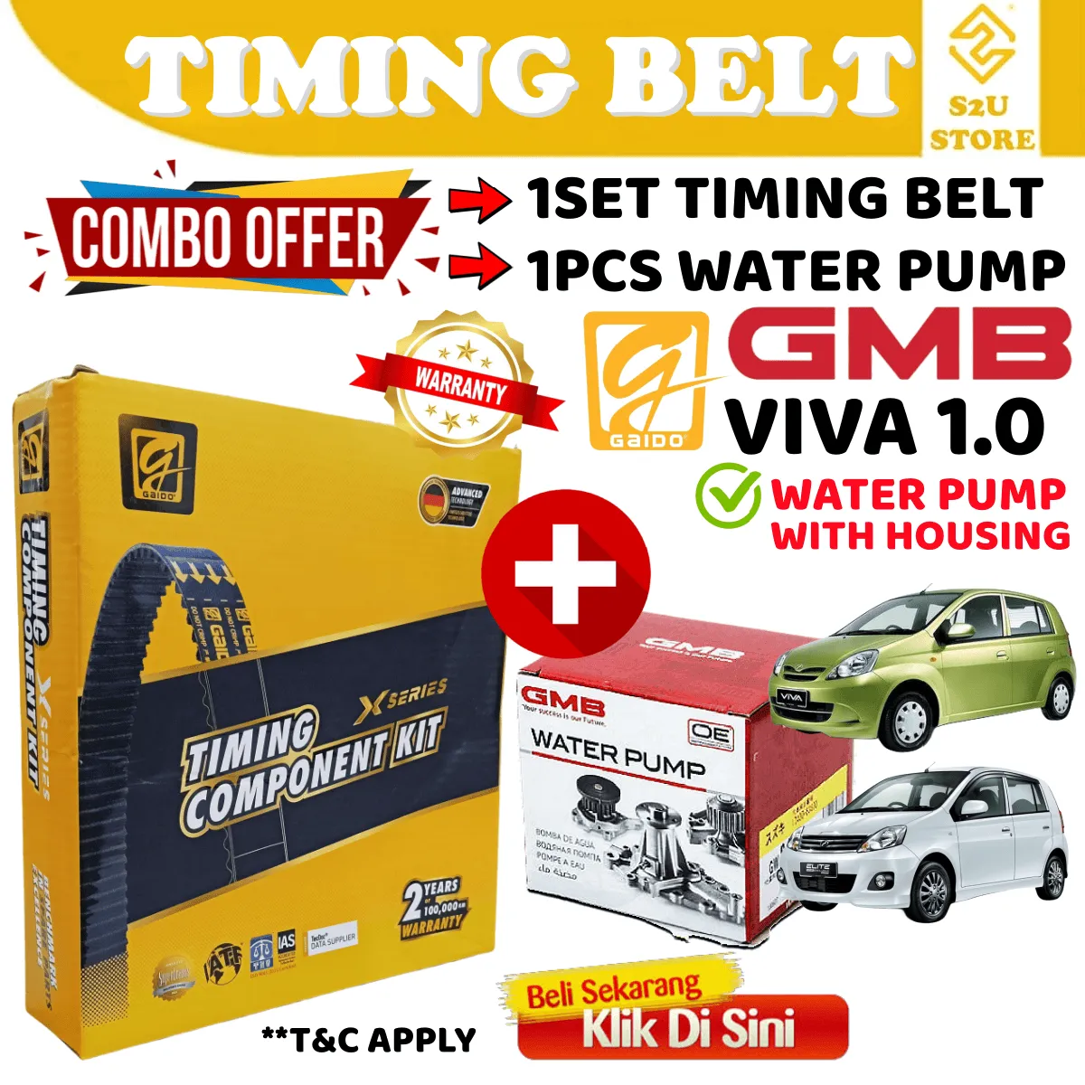 Original Gaido Timing Belt Perodua Kenari Kelisa Viva 850 1.0 Myvi 111Y25 Water Pump GMB Original Belting Kereta - Image 2