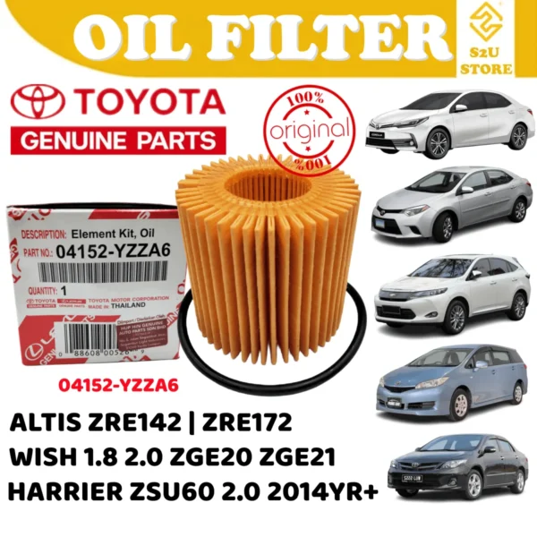 Oil Filter Toyota Altis Wish Harrier Prius 04152-YZZA6 ZRE142 ZRE143 ZGE20 ZGE21 ZSU60 Penapis Minyak Hitam