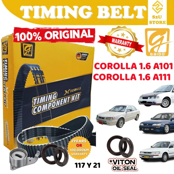 Original Gaido Timing Belt Toyota Corolla 1.6 AE101 AE111 117Y21 100,000KM Belting Kereta