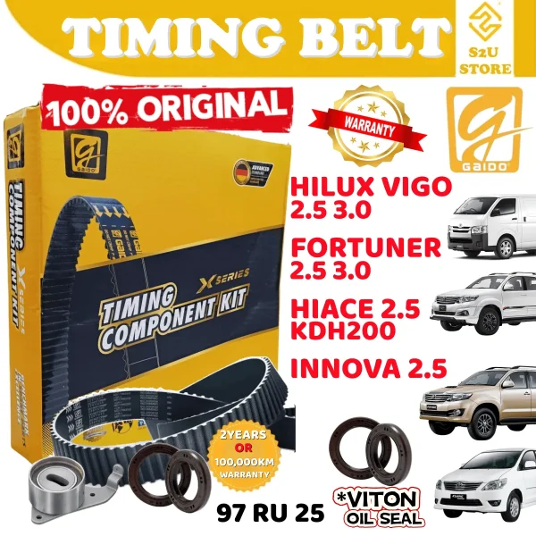 Original Gaido Timing Belt Set Toyota Hilux Vigo 2.5 3.0 Fortuner Diesel Hiace Van KDH200 D-4D Innova Turbo Diesel