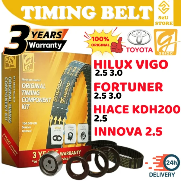 Original Gaido Timing Belt Set Toyota Hilux Vigo 2.5 3.0 Fortuner Diesel Hiace Van KDH200 D-4D Innova Turbo Diesel