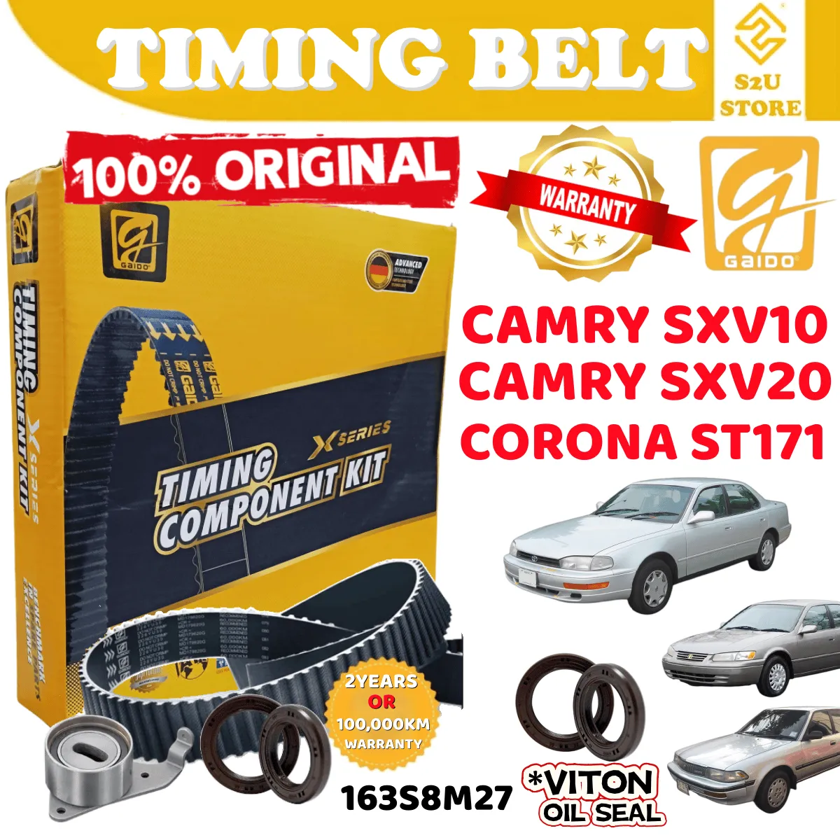 Original Gaido Timing Belt Toyota Camry 2.2 SXV10 SXV20 Corona ST171 163S8M27 100,000KM Belting Kereta
