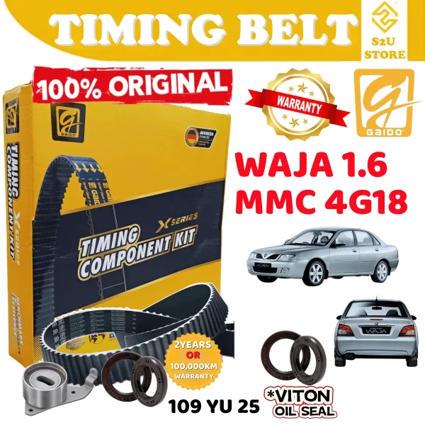 Original Gaido Timing Belt Proton Waja MMC 1.6 4G18 109YU25 100,000KM Mileage Belting Kereta