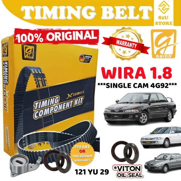 Original Gaido Timing Belt Proton Wira 1.8 Single Cam 4G93 SOHC 121YU29 Belting Kereta
