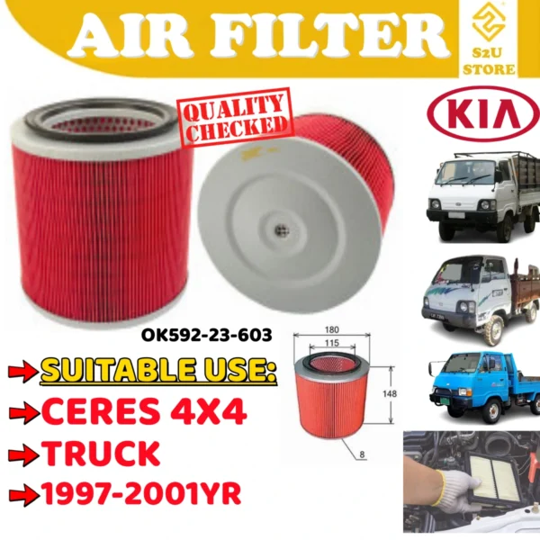 Air Filter Truck Kia Ceres 4X4 OK592-23-603 A-8496 Penapis Angin Udara Kereta Lorry