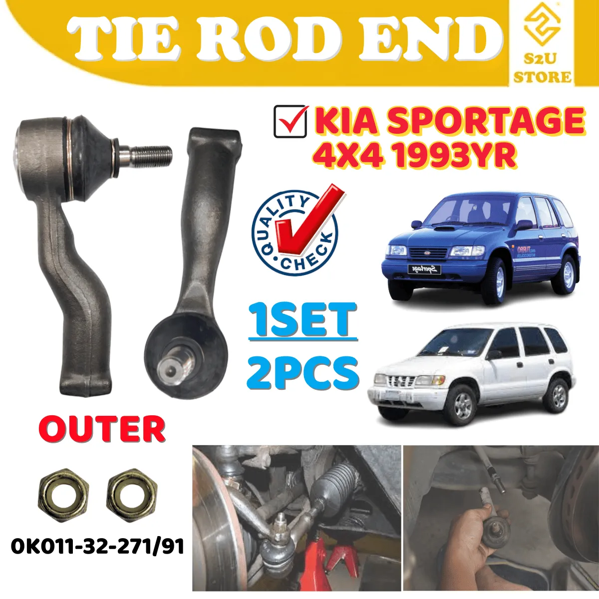 Steering Rack Tie Rod End Outer Inner Kia Sportage 4X4 1993YR Kepala Ball Joint Tayar Kereta - Image 3