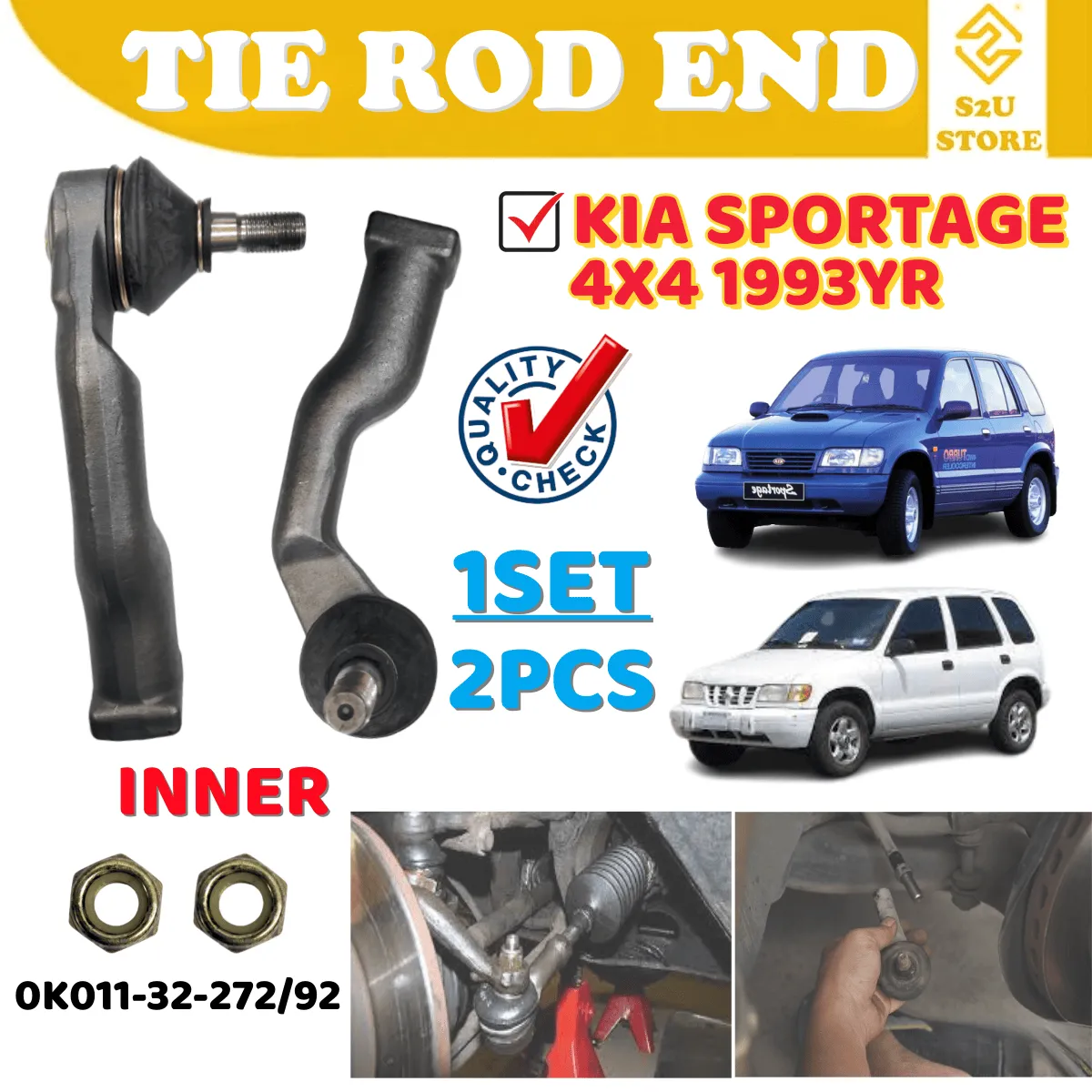 Steering Rack Tie Rod End Outer Inner Kia Sportage 4X4 1993YR Kepala Ball Joint Tayar Kereta - Image 2