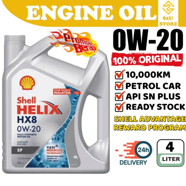 Original Engine Oil Shell Helix HX8 0W20 Fully Synthetic Proton Perodua Honda Toyota Minyak Enji Hitam Kereta