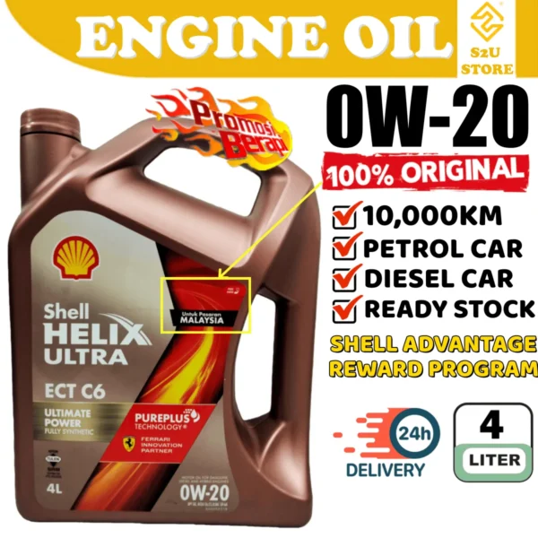 Original Engine Oil Shell Helix Ultra 0W20 Fully Synthetic Proton Perodua Honda Toyota Minyak Enji Hitam Kereta
