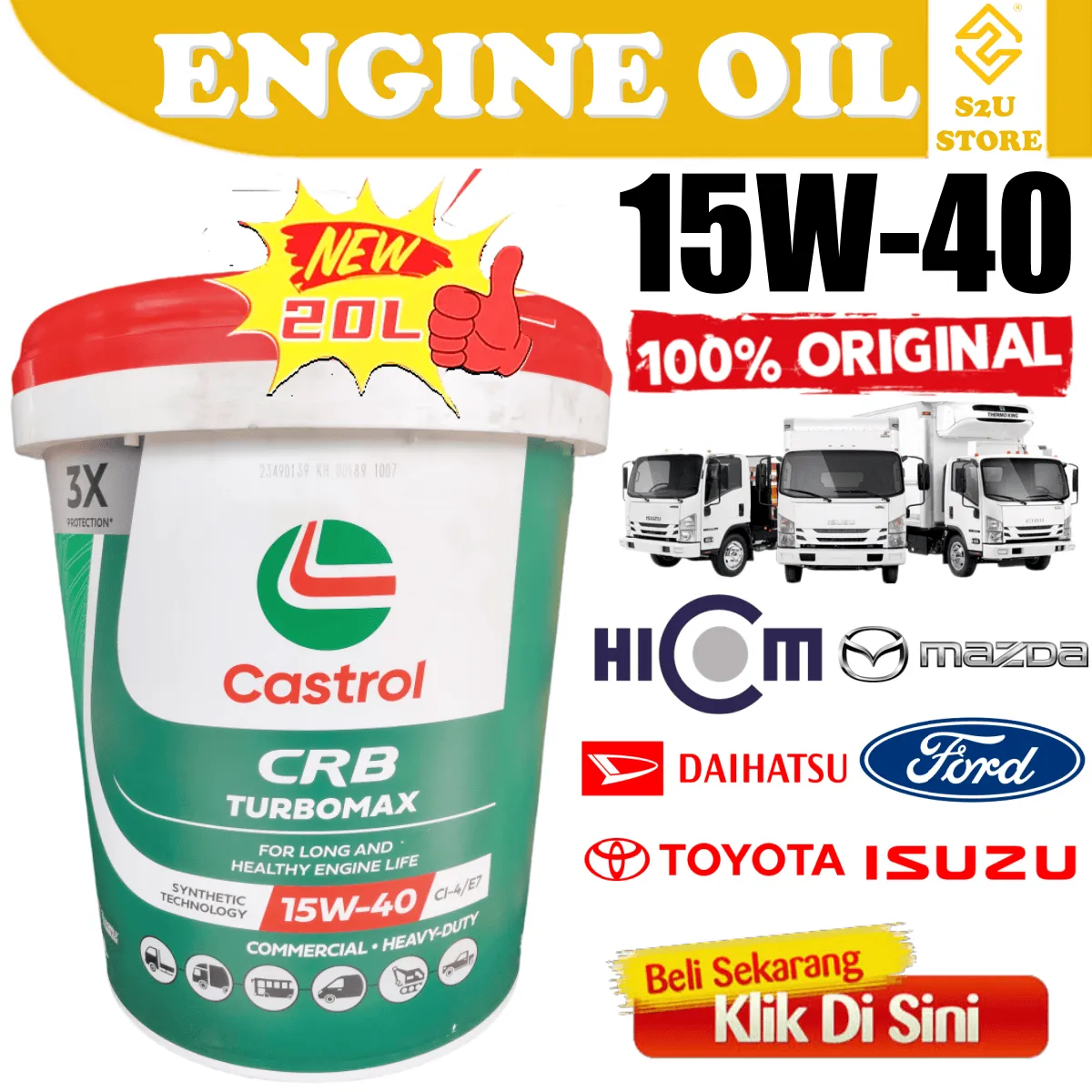 Original Engine Oil Castrol CRB Turbomax 15W40 CH-4 Diesel Truck Tractor Excavator Backhoe