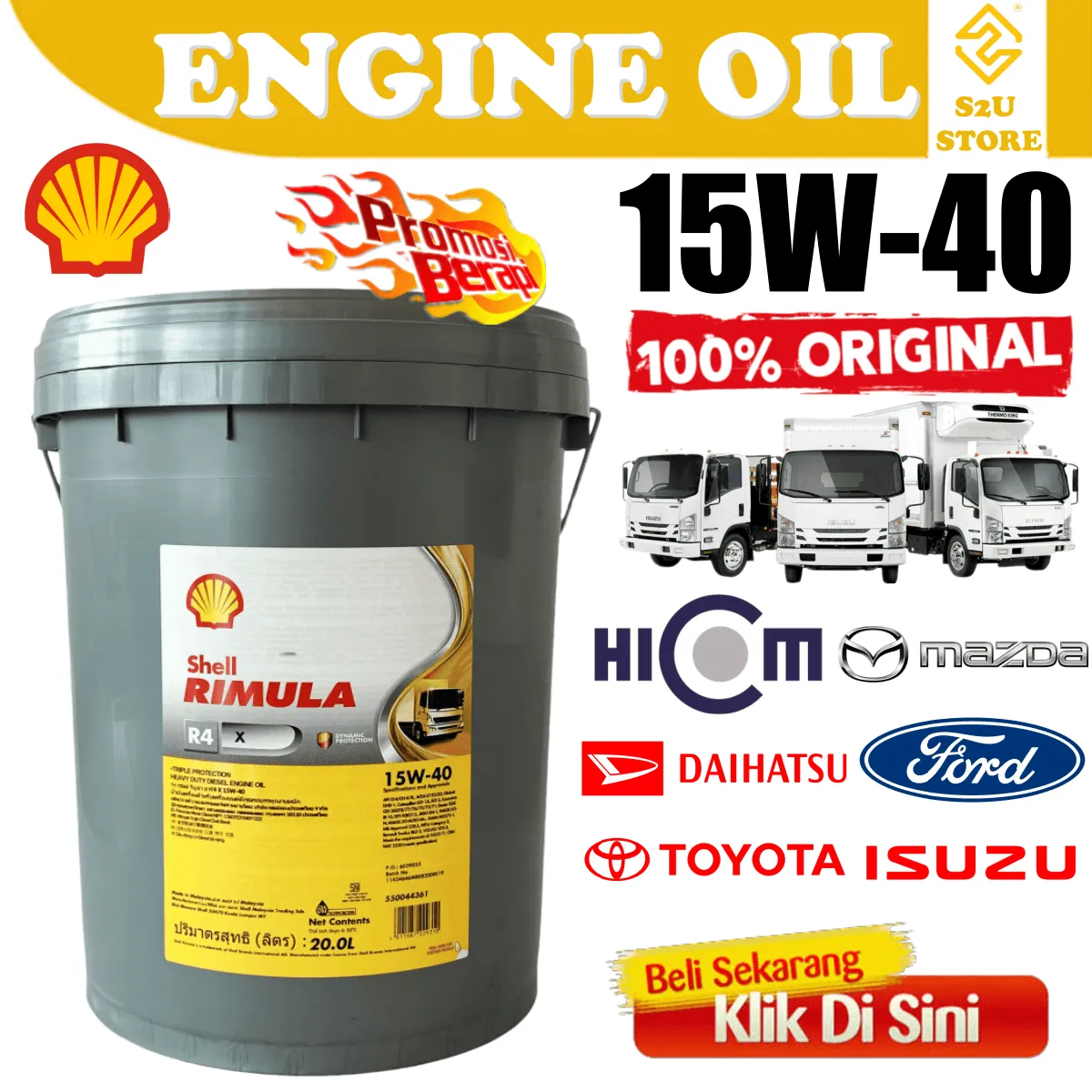 Original Shell Engine Oil Diesel Rimula R4 15W40 20L Heavy Duty 15W-40 Minyak Hitam Lori Trailer