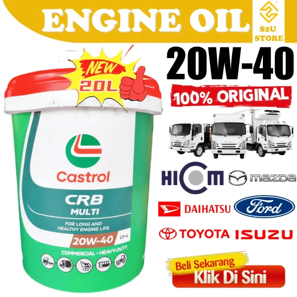 Castrol Engine Oil CRB Multi 20W-40 CF-4 20Liter For Diesel Enjin Truck Tractor Minyak Hitam
