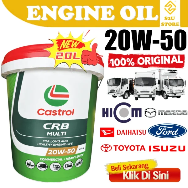 Castrol Engine Oil CRB Multi 20W-50 CF-4 20Liter For Diesel Enjin Truck Tractor Minyak Hitam