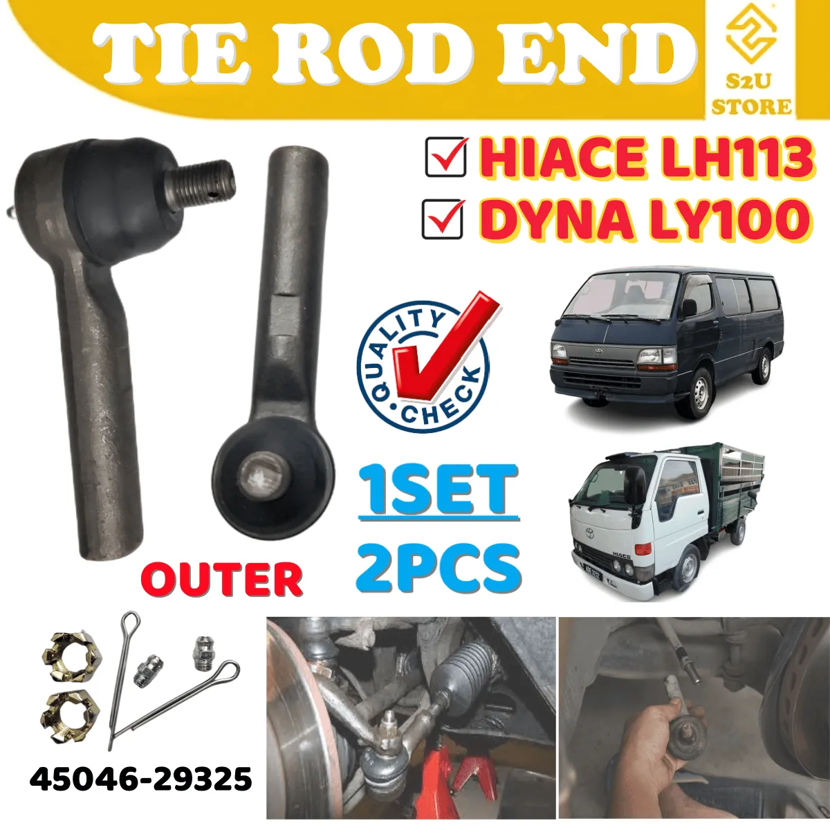 Steering Rack Tie Rod End Outer Inner Toyota Dyna LY100 Hiace Kepala Ball Joint Tayar Kereta