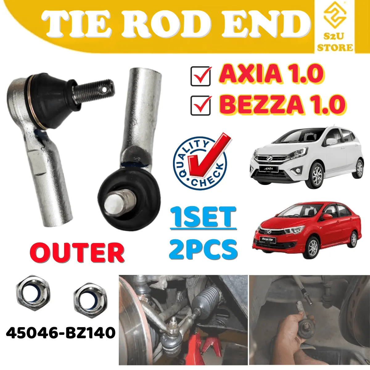 Steering Rack Tie Rod End Outer Inner Perodua Axia 1.0 Bezza 1.0 Kepala Ball Joint Tayar Kereta